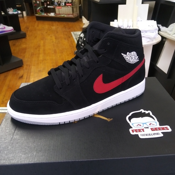 jordan 1 mid multicolor swoosh on feet